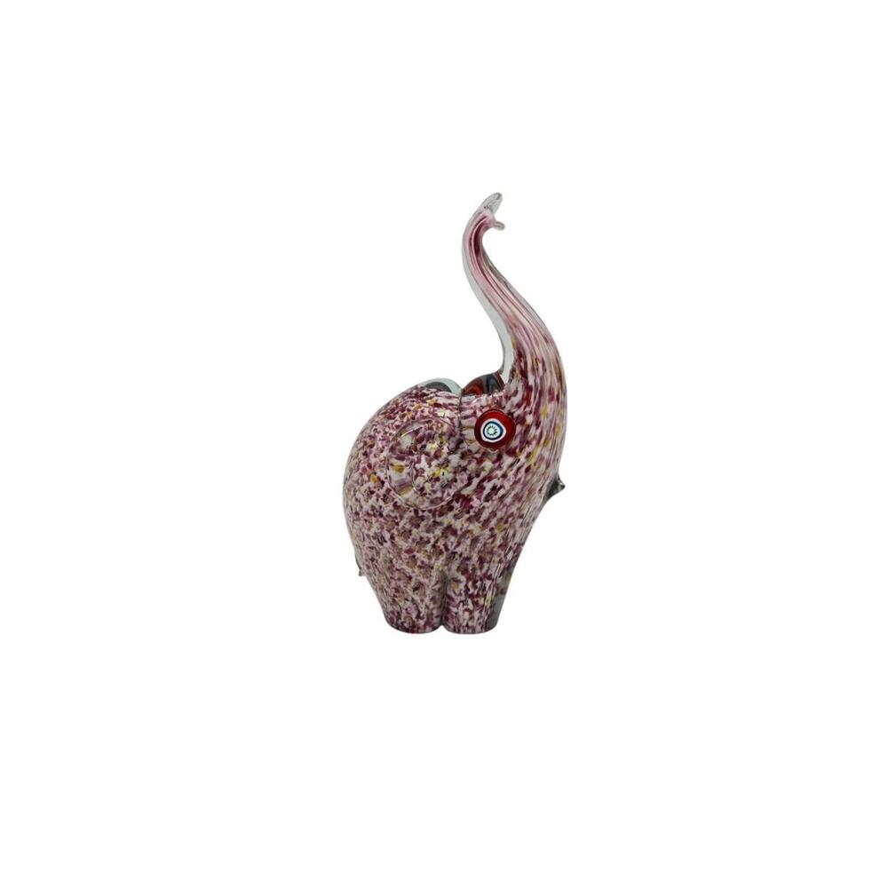 Hand Blown Vintage Murano Pink Glass Elephant Figurine, 9" Italy